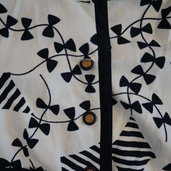 Louis Feraud Printed Collarless Button Sleeve Linen Blend Blazer‎ Womens Size 12 - Picture 2 of 6